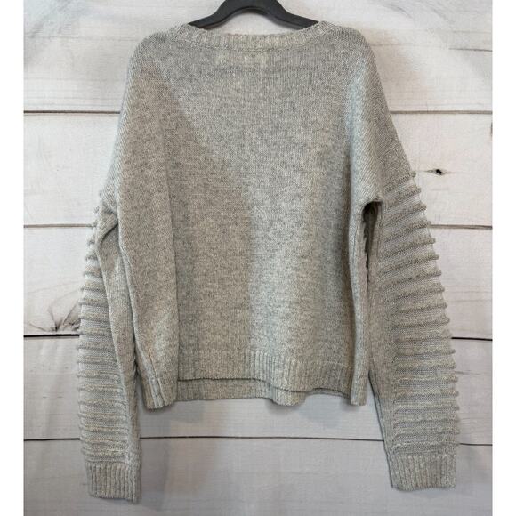 QUINN Light Grey Sweater Sz S Linen Cashmere Ribbed Coastal Grandma - Picture 2 of 6